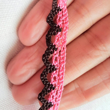 Pink and Brown Embroidery Crochet Cotton Border Trim, One Yard Lace Approx. 12mm Wide, Brown Lace And Pink Lace